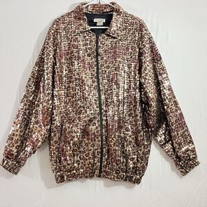 VTG Guide 90s Y2K Gyaru Gold Sequin Zip Front Bomber Jacket One Size Made in USA